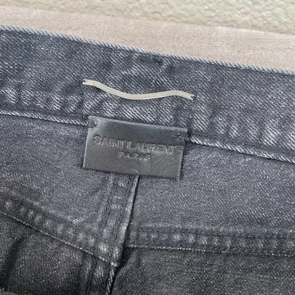 YSL SAINT LAURENT Paris Distressed Slim Fit Jeans Men 32x35 Charcoal Japanese
